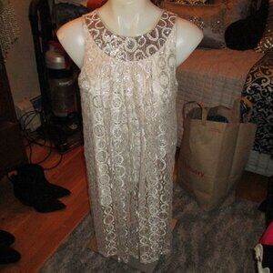 Alfani gold dress with pearl trims sz small sleeveless and dressy